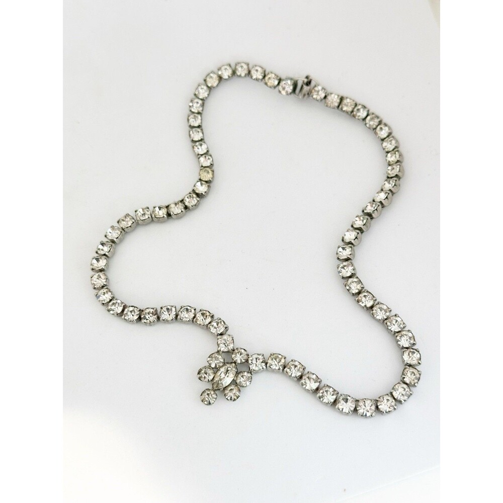 Vntg GARNE JEWELRY Rhinestone Choker Necklace 15.5" Clear Prong Set STATEMENT